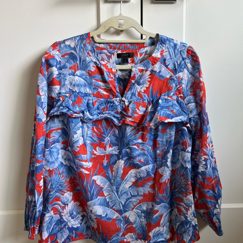 J Crew Top Ratti Rio Floral Print Ruffle Blouse Shirt - Picture 3 of 6